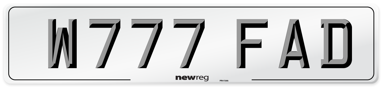 W777 FAD Number Plate from New Reg